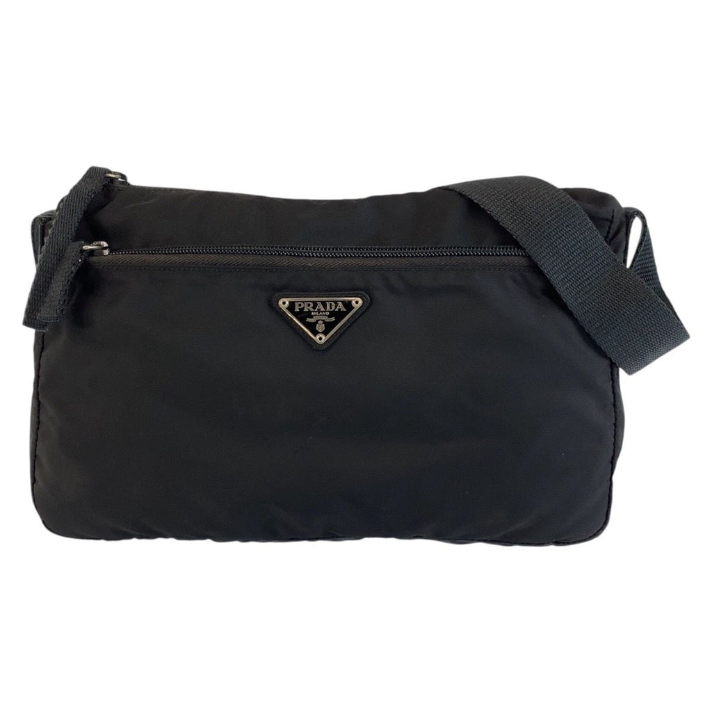 Prada Tessuto Black Silver Nylon Shoulder Bag Pochette