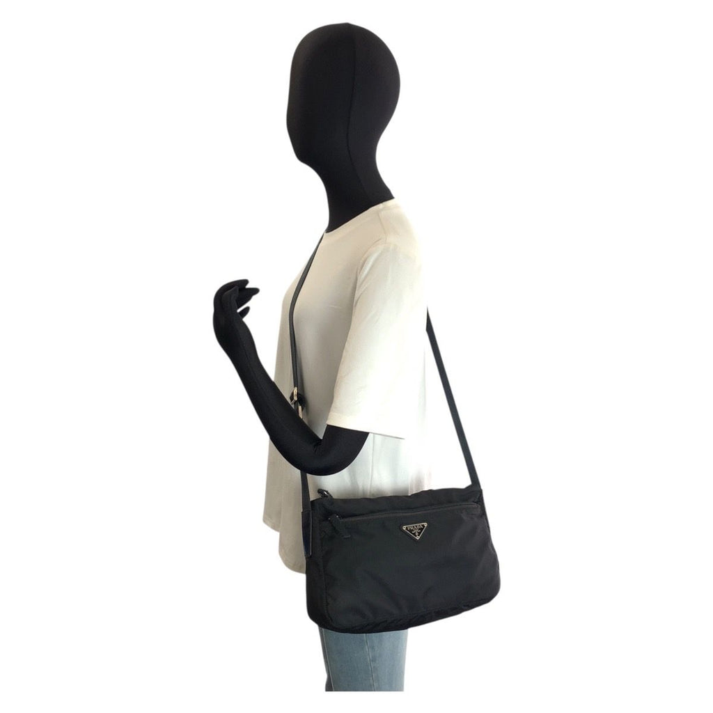 Prada Tessuto Black Silver Nylon Shoulder Bag Pochette — view 7