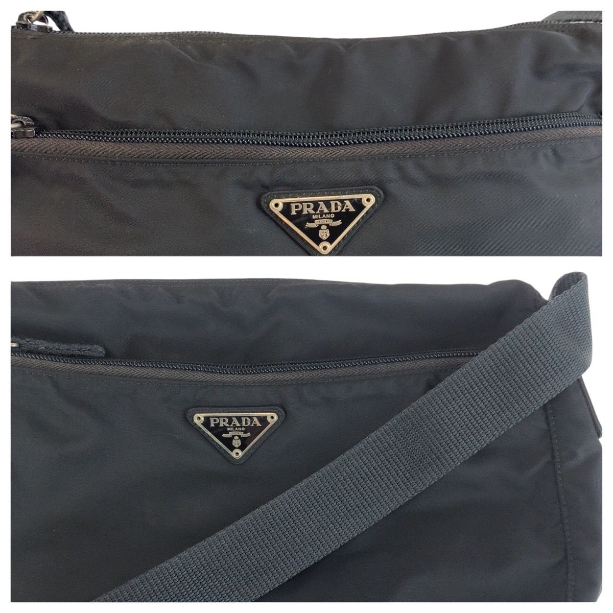 Prada Tessuto Black Silver Nylon Shoulder Bag Pochette — view 6