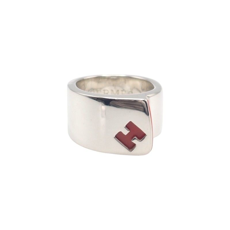 Hermes Candy Ring Vintage 925 Sterling Silver Orange 49 Out of Print — view 2