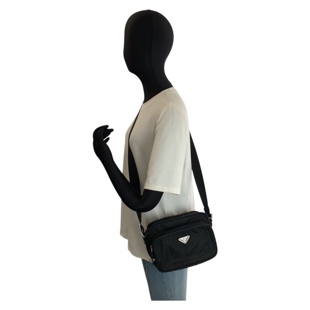 Prada Tessuto Black Silver Nylon Shoulder Bag Pochette — view 6