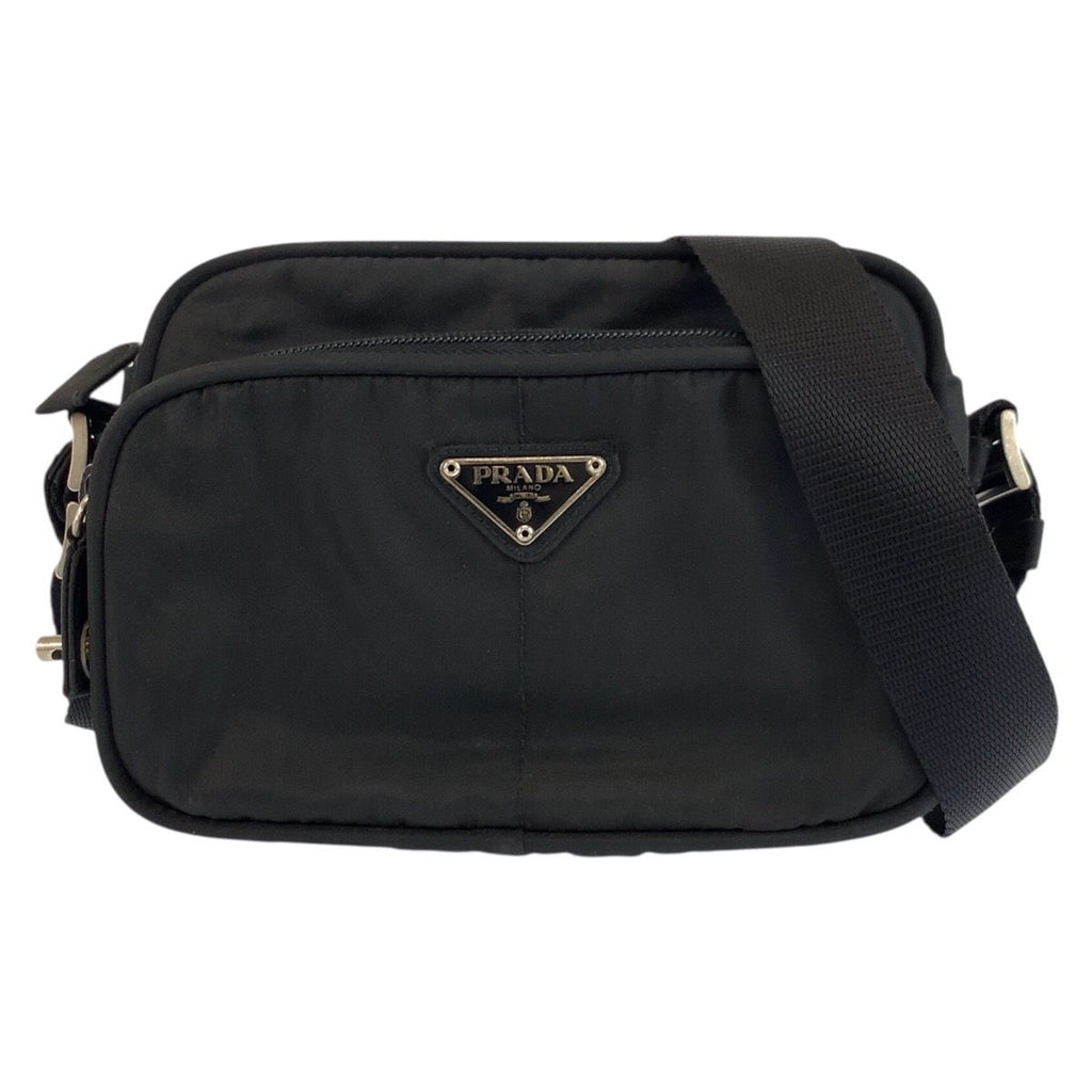 Prada Tessuto Black Silver Nylon Shoulder Bag Pochette