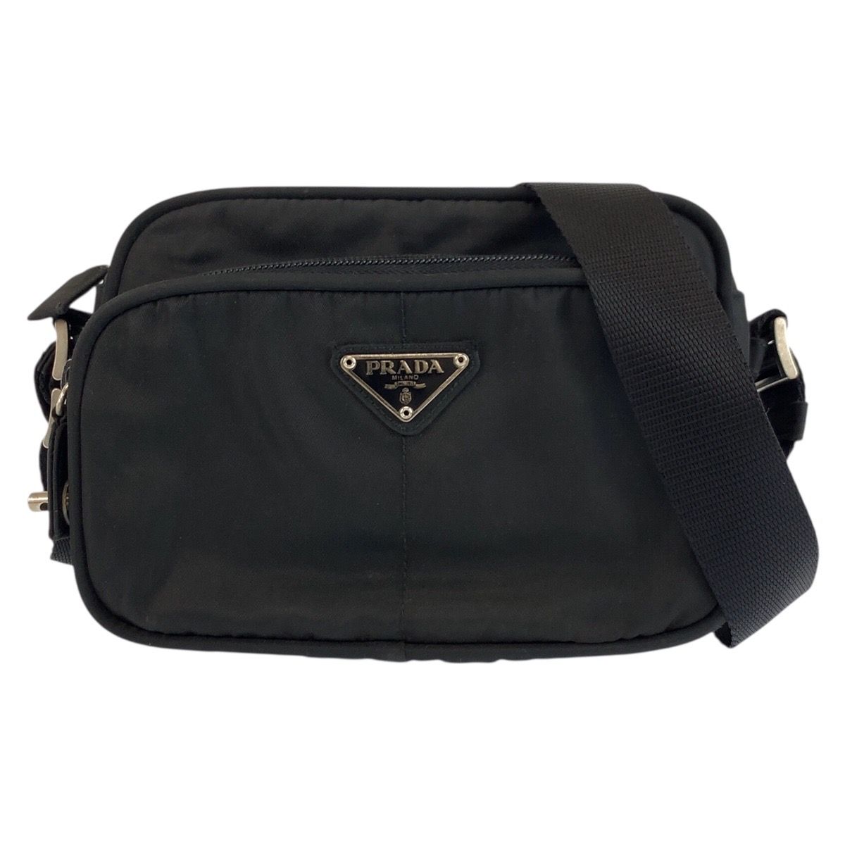 Prada Tessuto Black Silver Nylon Shoulder Bag Pochette