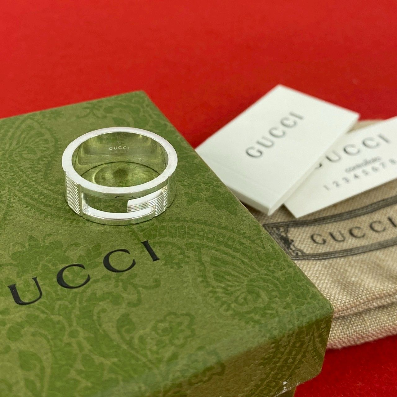 Gucci Logo Motif 925 Sterling Silver Ring 19.5 Handbag
