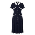 Chanel Cg9 Runway CC Logo Button Dress 36 Sizes Navy White Cotton 100%