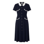 Chanel Cg9 Runway CC Logo Button Dress 36 Sizes Navy White Cotton 100%