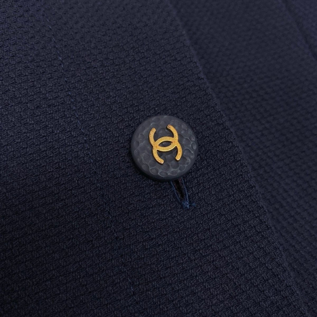 Chanel Cg9 Runway CC Logo Button Dress 36 Sizes Navy White Cotton 100% — view 6