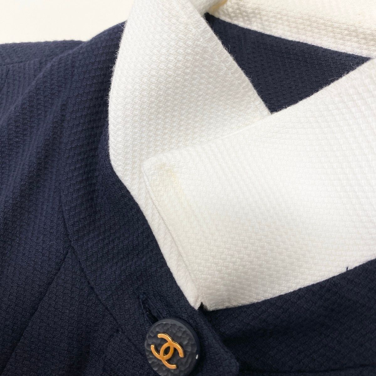 Chanel Cg9 Runway CC Logo Button Dress 36 Sizes Navy White Cotton 100% — view 7