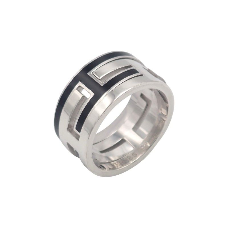 Hermes Move Ash Ring No Sterling Silver Black Enamel Vintage Out of Print