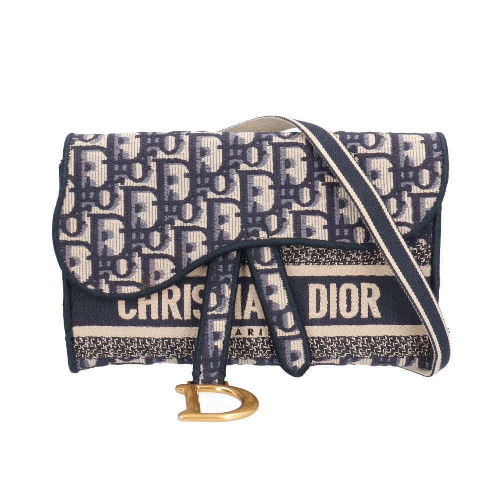 Dior Saddle Slim Pouch Oblique Shoulder Bag Canvas Navy