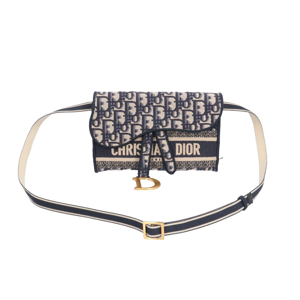 Dior Saddle Slim Pouch Oblique Shoulder Bag Canvas Navy — view 9