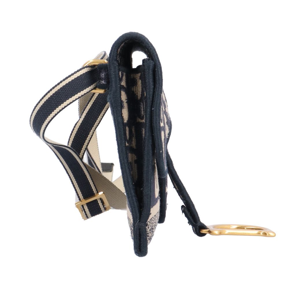 Dior Saddle Slim Pouch Oblique Shoulder Bag Canvas Navy — view 4