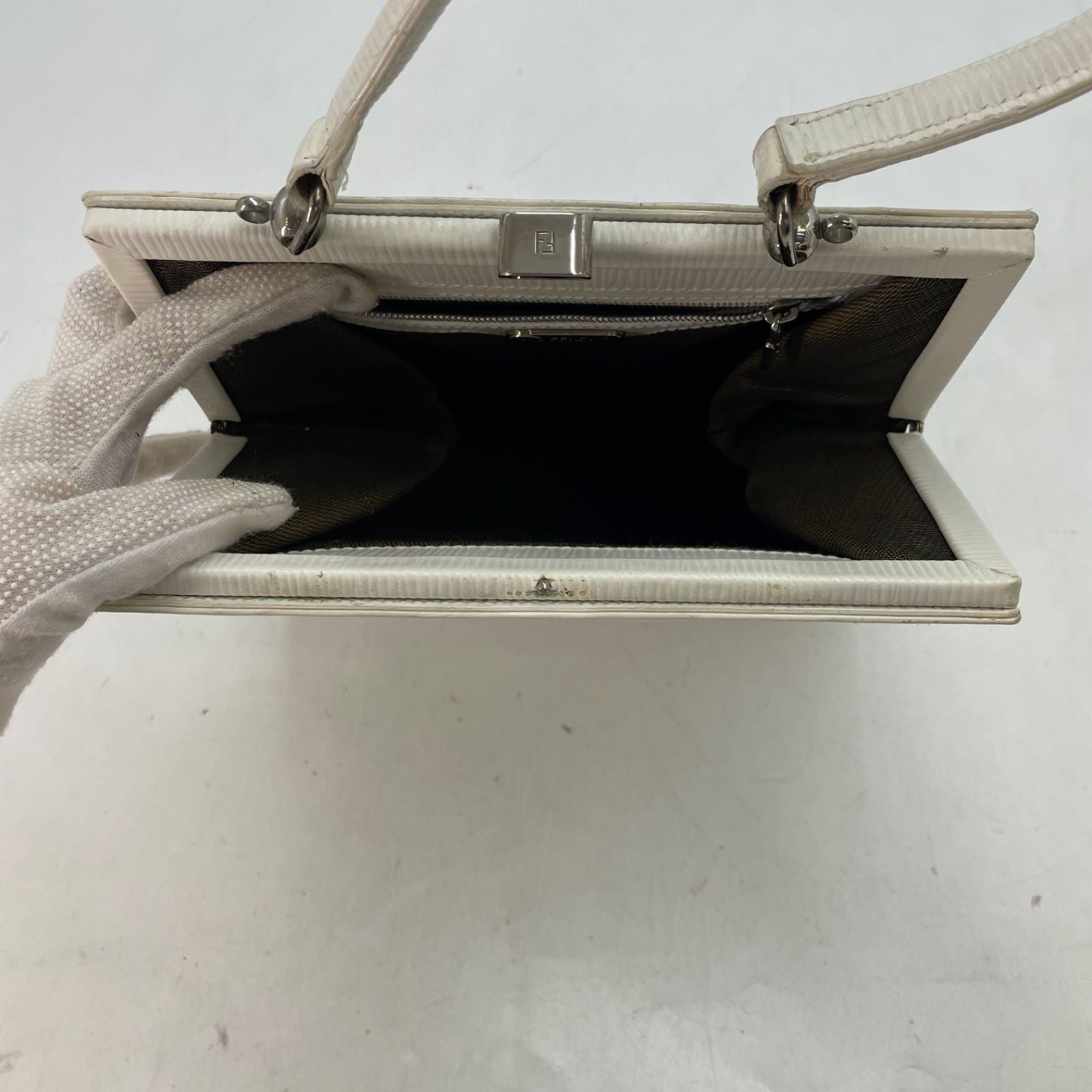 Fendi FF Logo Tote Shoulder Bag 2-Way White Leather — view 8