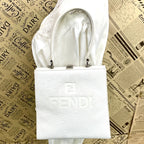 Fendi FF Logo Tote Shoulder Bag 2-Way White Leather