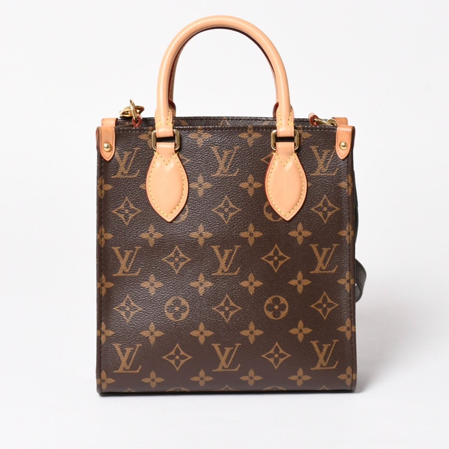 Louis Vuitton Sac Plat BB Handbag Monogram Leather Brown Gold — view 2