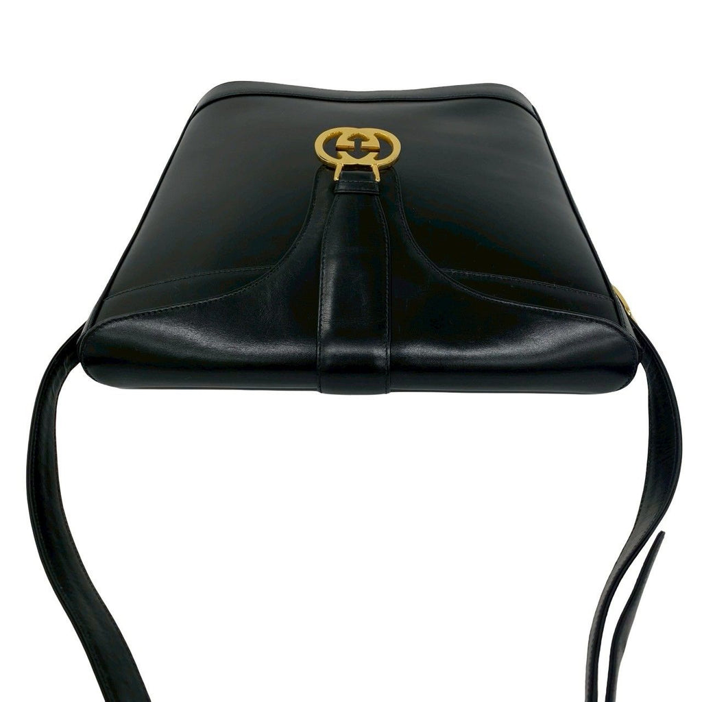 Gucci Vintage Sherry Line GG Logo Leather Shoulder Bag Black — view 4