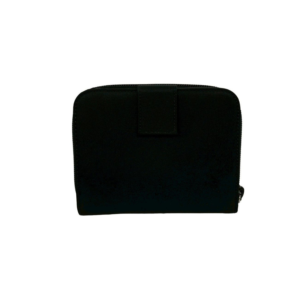 Prada Triangle Logo Saffiano Leather Tessuto Nylon Bifold Wallet Mini Black — view 2