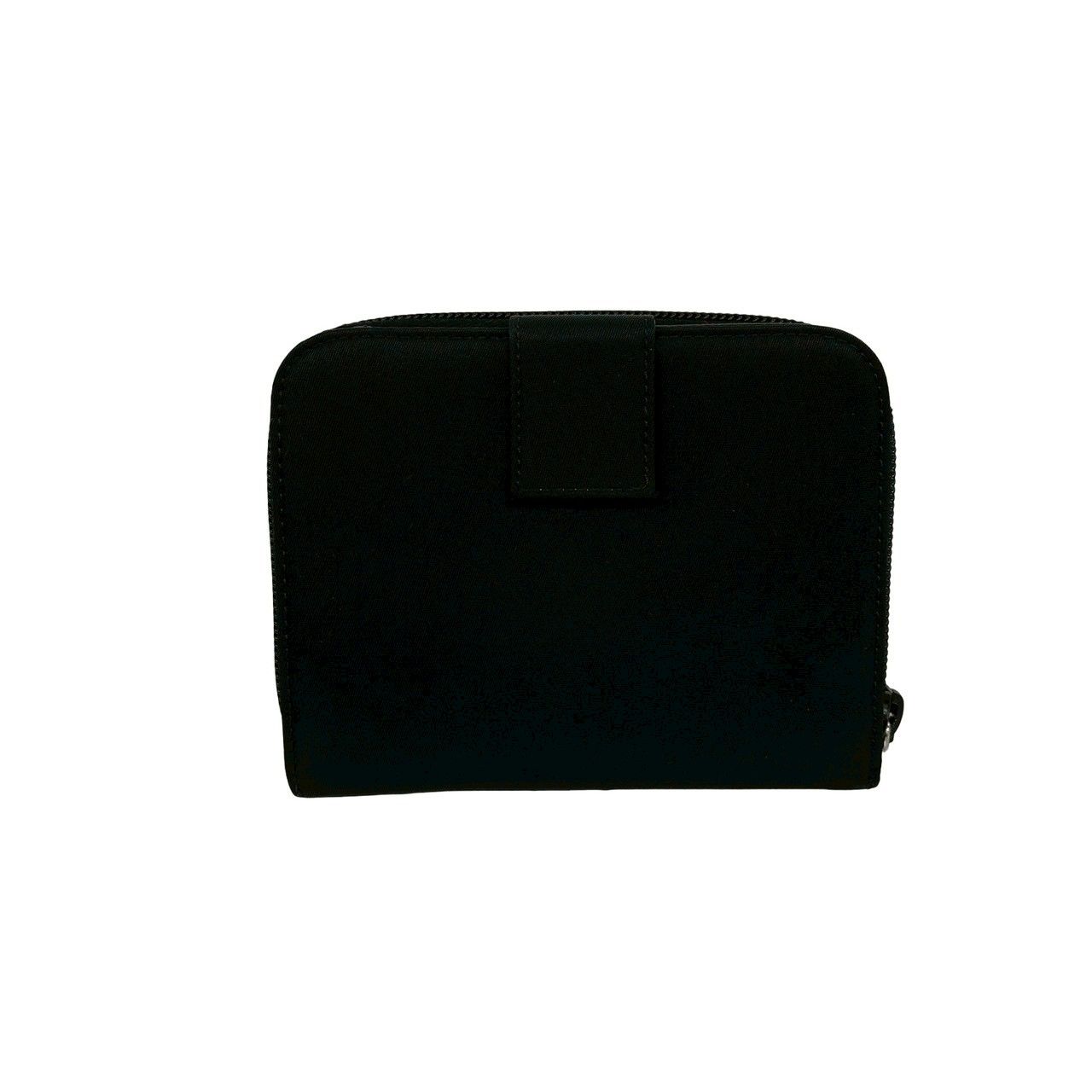 Prada Triangle Logo Saffiano Leather Tessuto Nylon Bifold Wallet Mini Black — view 2