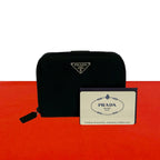 Prada Triangle Logo Saffiano Leather Tessuto Nylon Bifold Wallet Mini Black