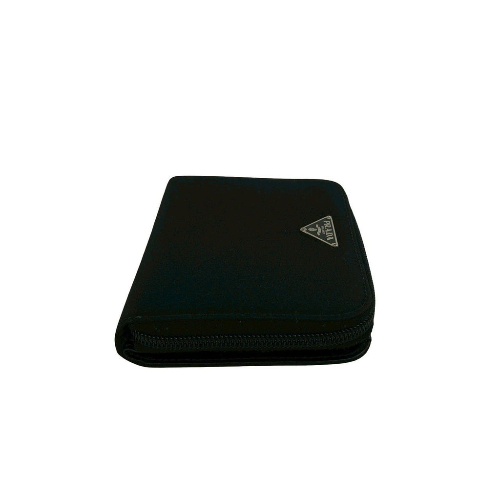Prada Triangle Logo Saffiano Leather Tessuto Nylon Bifold Wallet Mini Black — view 5