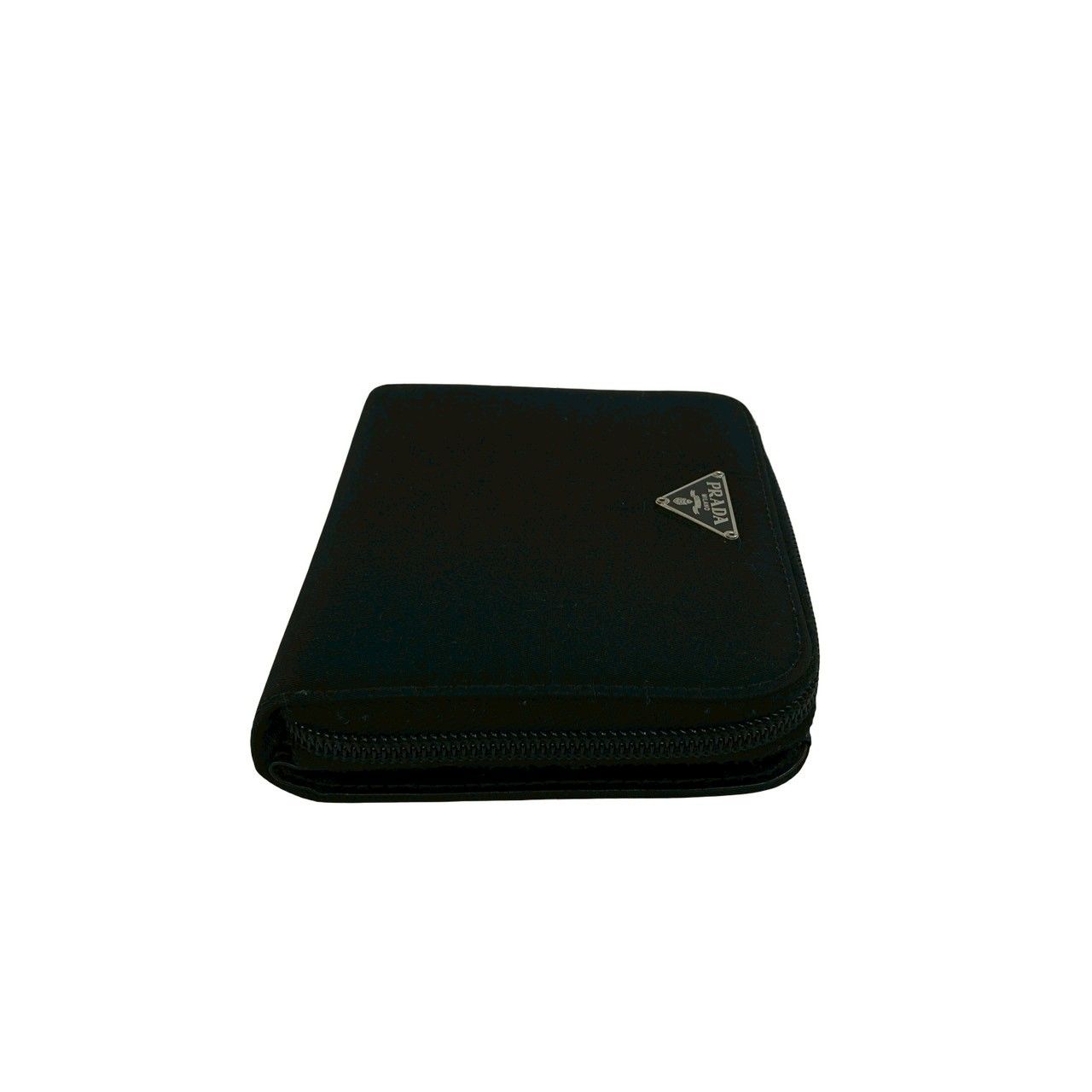 Prada Triangle Logo Saffiano Leather Tessuto Nylon Bifold Wallet Mini Black — view 5
