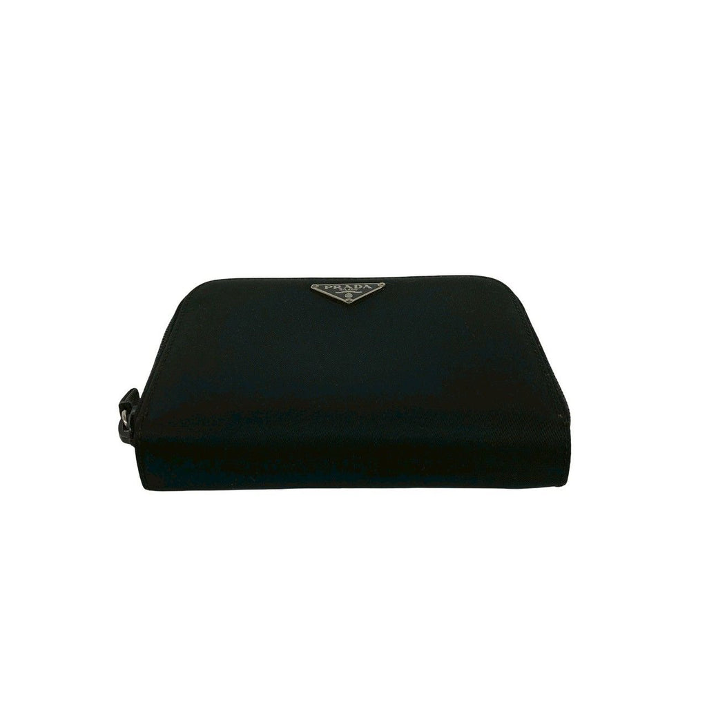 Prada Triangle Logo Saffiano Leather Tessuto Nylon Bifold Wallet Mini Black — view 6