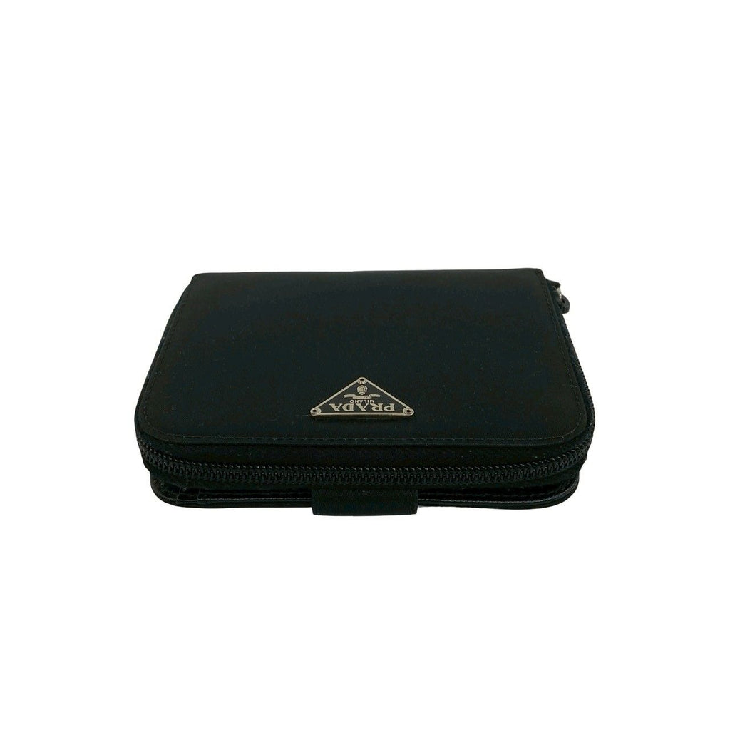 Prada Triangle Logo Saffiano Leather Tessuto Nylon Bifold Wallet Mini Black — view 3