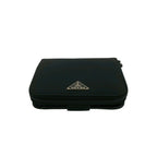 Prada Triangle Logo Saffiano Leather Tessuto Nylon Bifold Wallet Mini Black — view 3