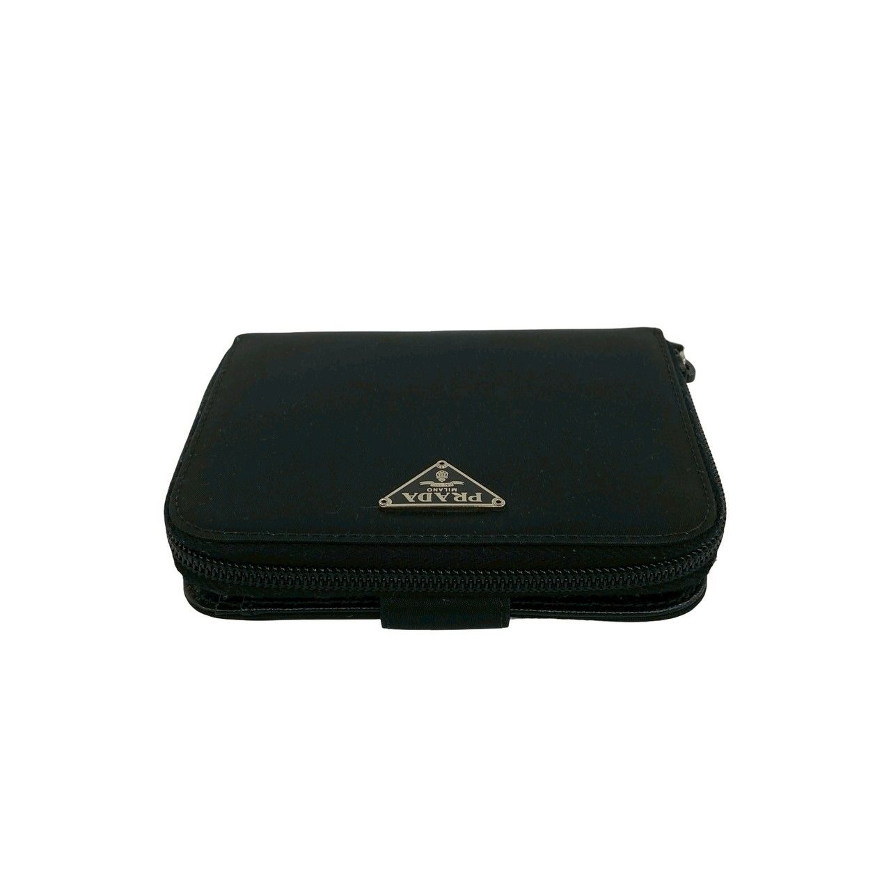 Prada Triangle Logo Saffiano Leather Tessuto Nylon Bifold Wallet Mini Black — view 3