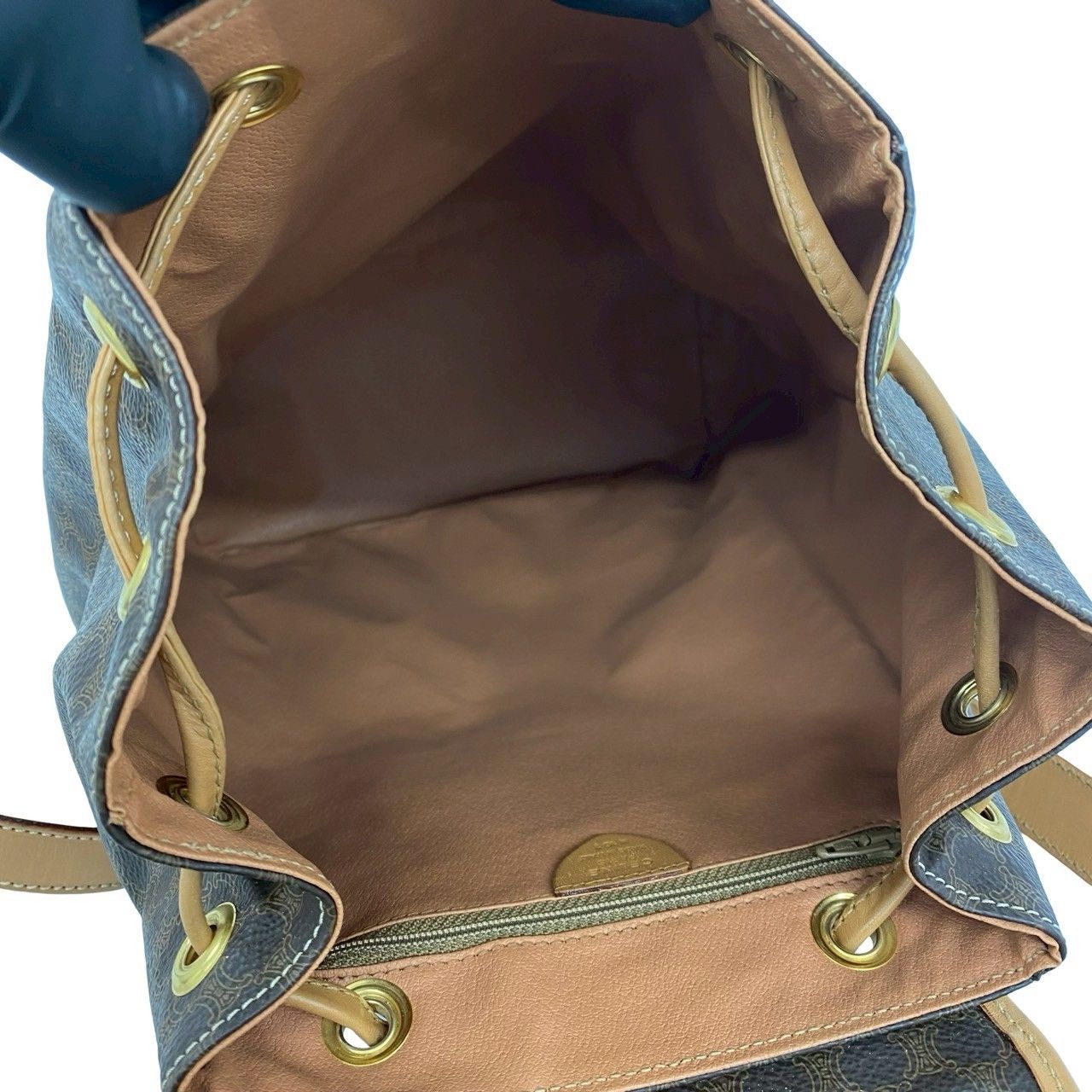 Celine Vintage Ring Macadam Pattern Leather Backpack Brown — view 9