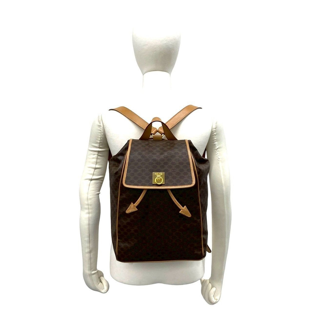 Celine Vintage Ring Macadam Pattern Leather Backpack Brown — view 2
