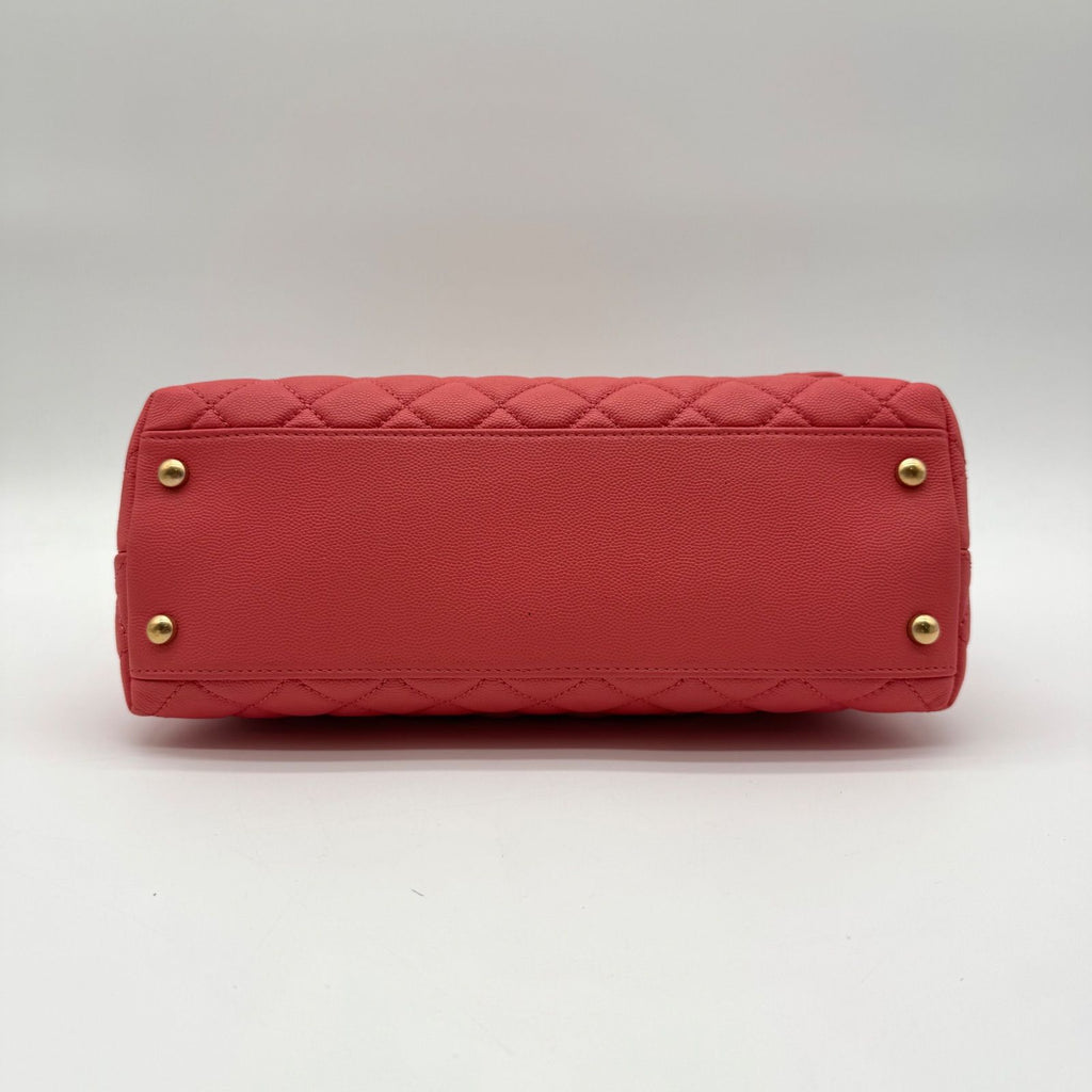 Chanel Shoulder Bag Coco Handle Quilted Turnlock Leather Pink CC Logo Gold — view 6