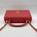 Chanel Shoulder Bag Coco Handle Quilted Turnlock Leather Pink CC Logo Gold — view 5