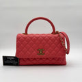 Chanel Shoulder Bag Coco Handle Quilted Turnlock Leather Pink CC Logo Gold