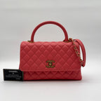 Chanel Shoulder Bag Coco Handle Quilted Turnlock Leather Pink CC Logo Gold