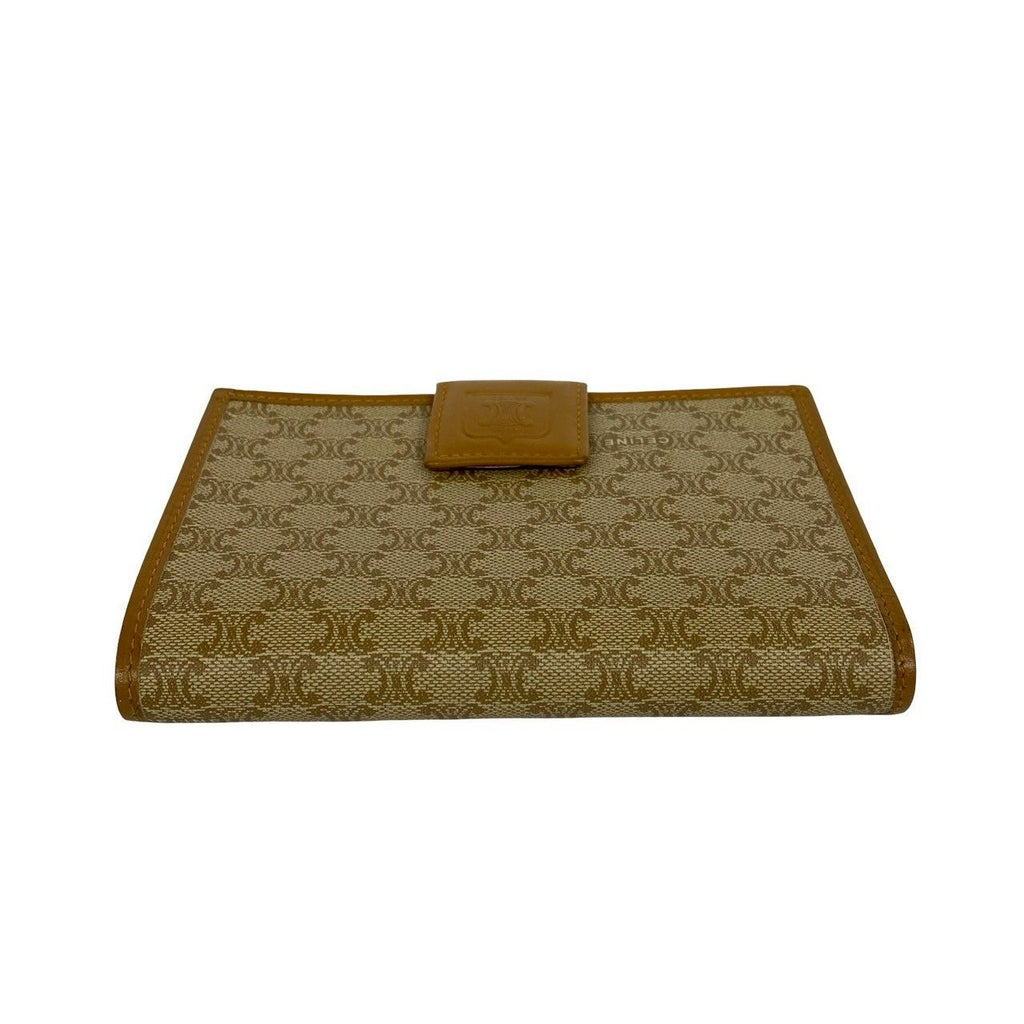 Celine Vintage Macadam Blason Logo Pattern Leather Kiss Lock Bifold Wallet Mini