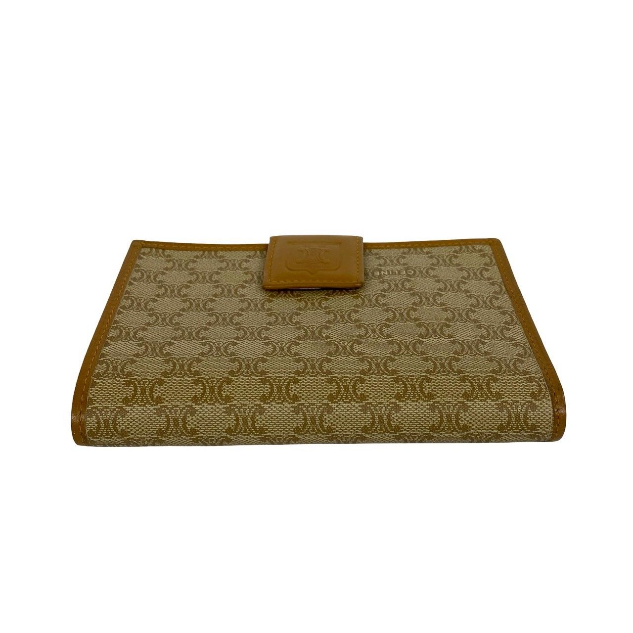Celine Vintage Macadam Blason Logo Pattern Leather Kiss Lock Bifold Wallet Mini