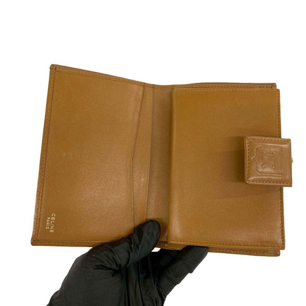 Celine Vintage Macadam Blason Logo Pattern Leather Kiss Lock Bifold Wallet Mini