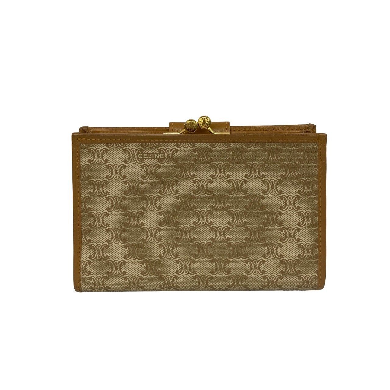 Celine Vintage Macadam Blason Logo Pattern Leather Kiss Lock Bifold Wallet Mini