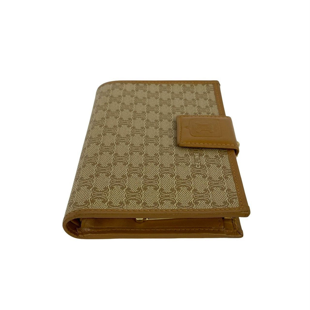 Celine Vintage Macadam Blason Logo Pattern Leather Kiss Lock Bifold Wallet Mini