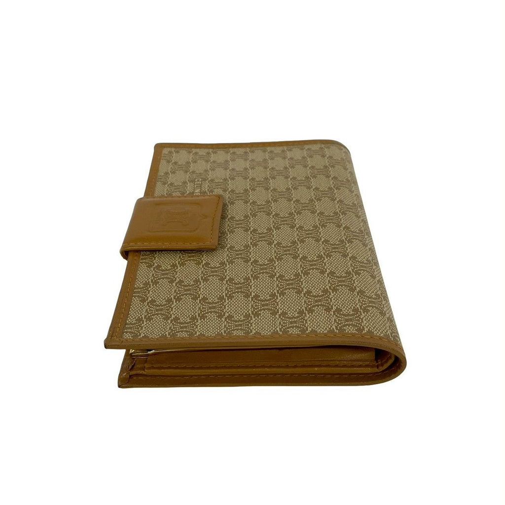 Celine Vintage Macadam Blason Logo Pattern Leather Kiss Lock Bifold Wallet Mini
