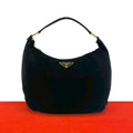 Prada Triangle Logo Nylon Leather Shoulder Bag Semi Black