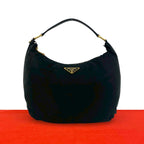 Prada Triangle Logo Nylon Leather Shoulder Bag Semi Black