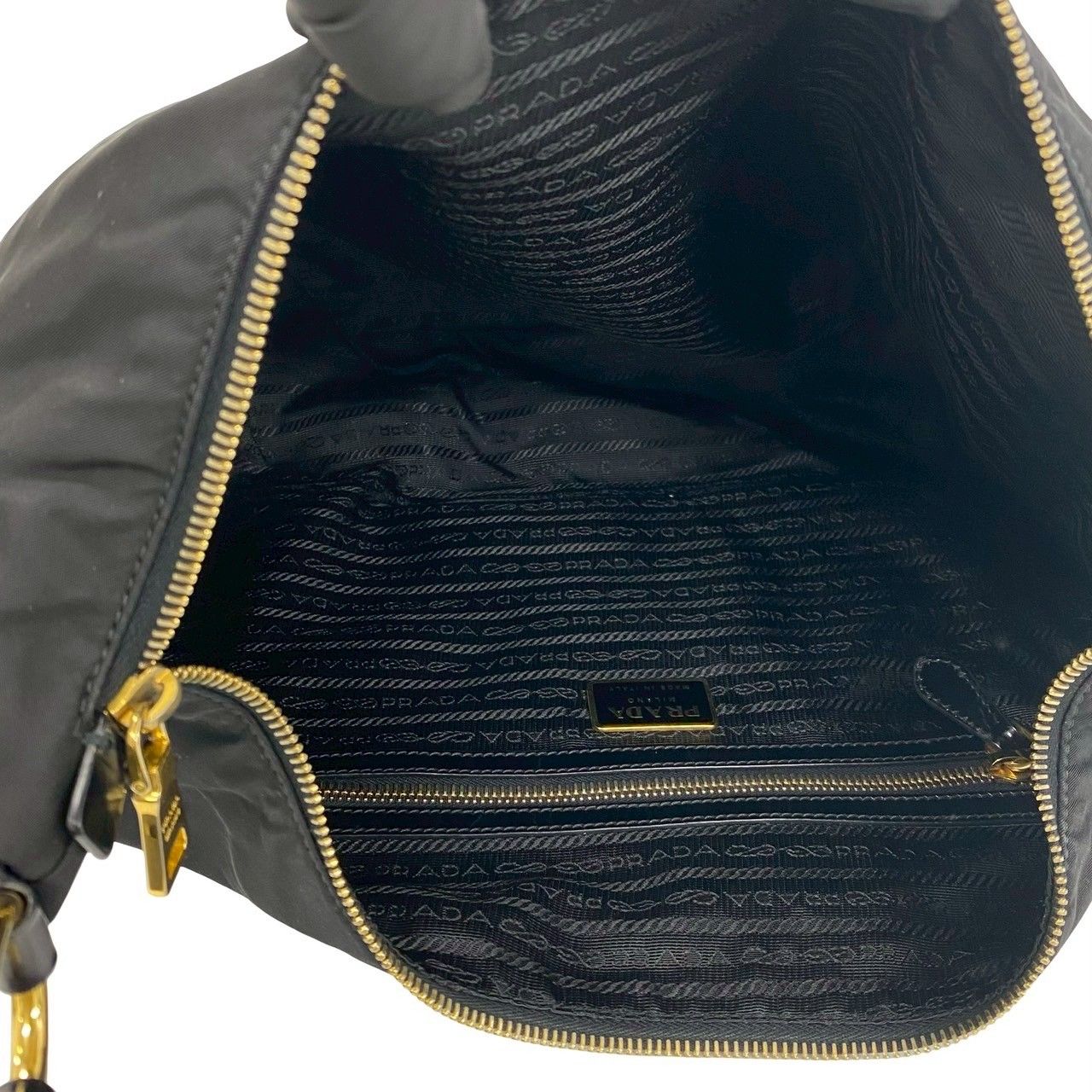 Prada Triangle Logo Nylon Leather Shoulder Bag Semi Black — view 9