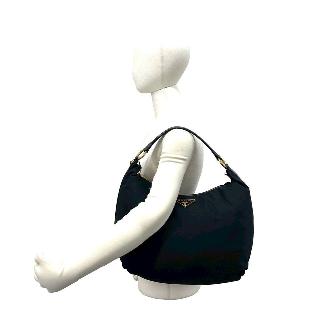 Prada Triangle Logo Nylon Leather Shoulder Bag Semi Black — view 2
