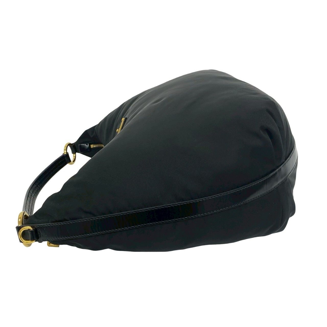 Prada Triangle Logo Nylon Leather Shoulder Bag Semi Black — view 5