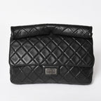 Chanel 2.55 Roll Clutch CC Logo Lambskin Black Ruthenium