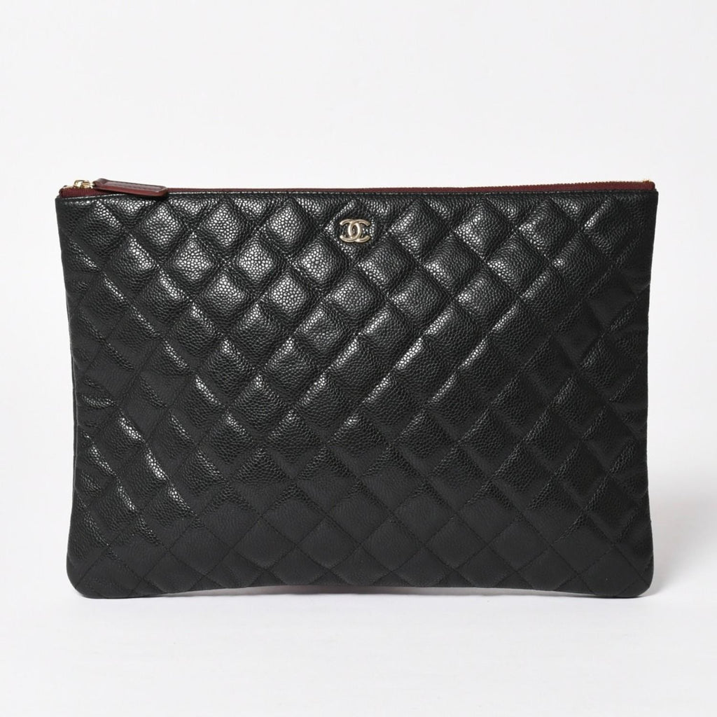 Chanel Classic Large Pouch CC Logo Caviar Leather Black