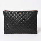 Chanel Classic Large Pouch CC Logo Caviar Leather Black
