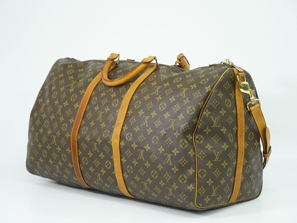 Louis Vuitton LV Keepall Bandouliere 60 Monogram 2-Way Boston Bag Brown